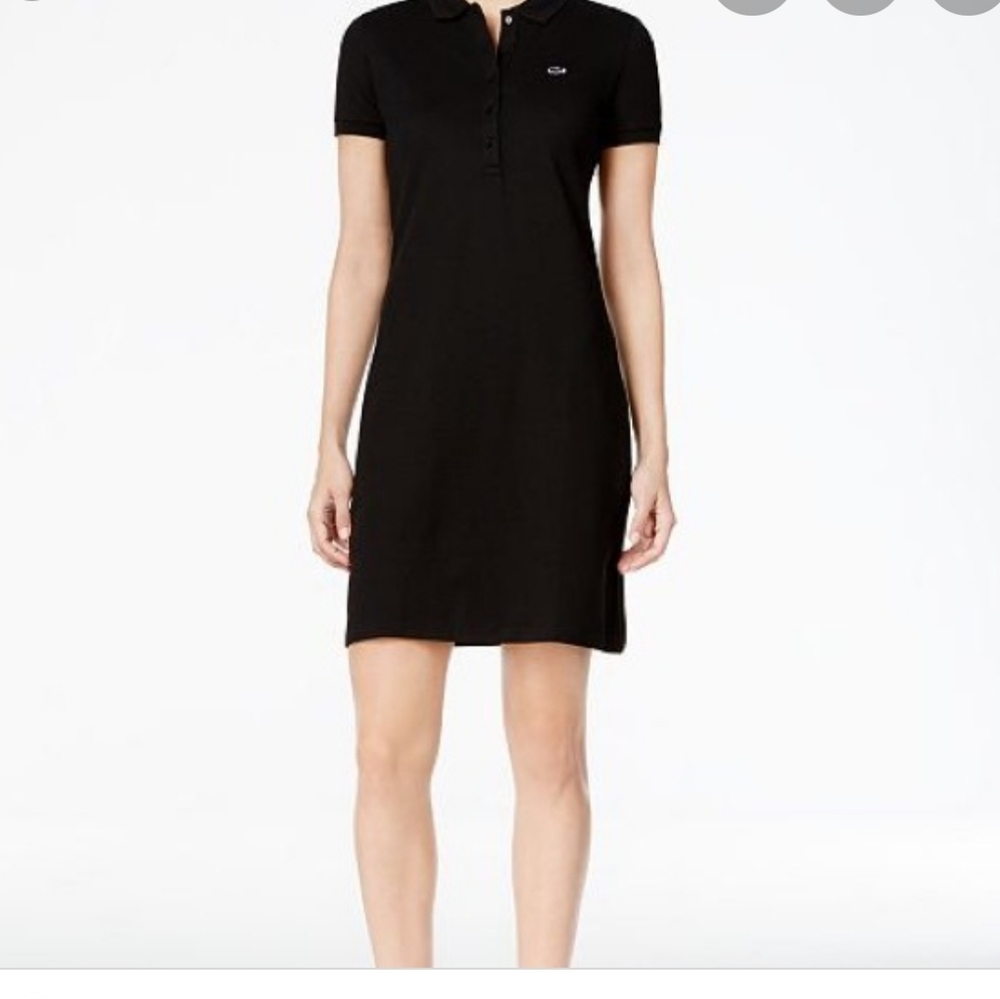 LACOSTE black stretchy cotton blend polo dress
